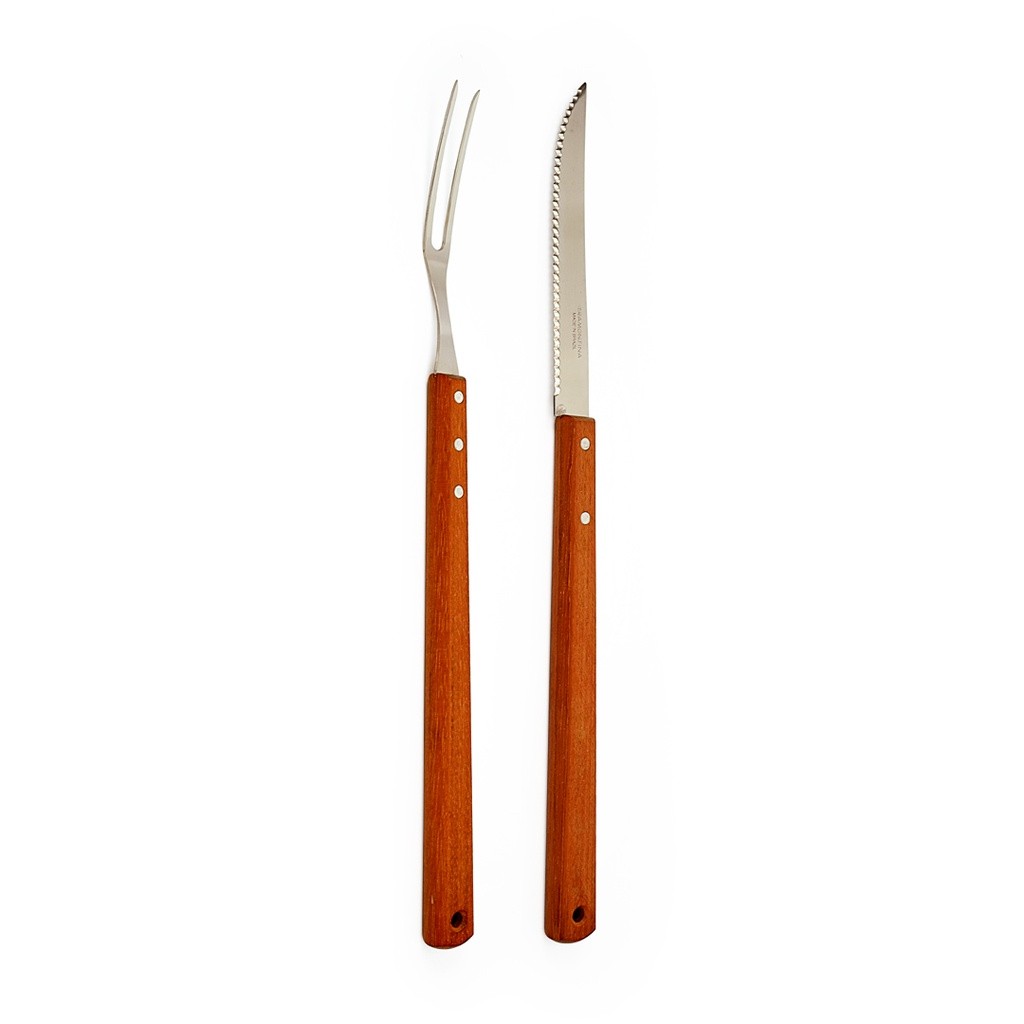 Kit Churrasco Garfo Faca Trinchante Tramontina Cabo Madeira