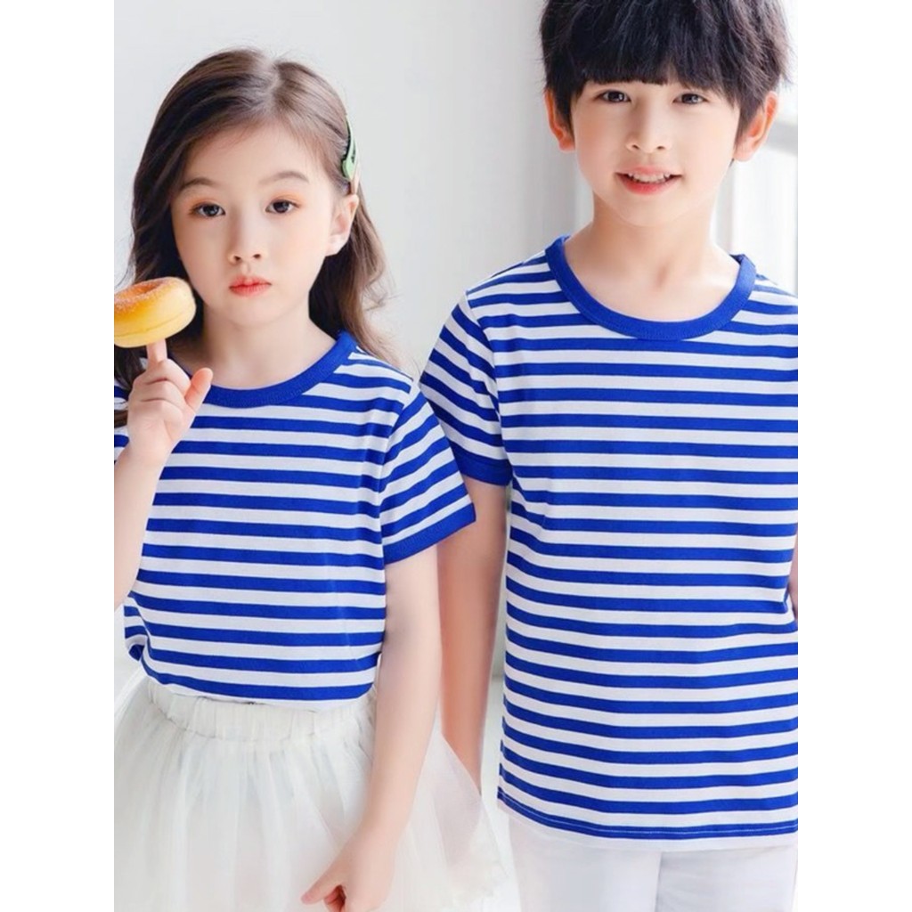 Crianças de manga curta camiseta puro algodão listrado verão meninas camisa marinha crianças jardim de infância meninos 