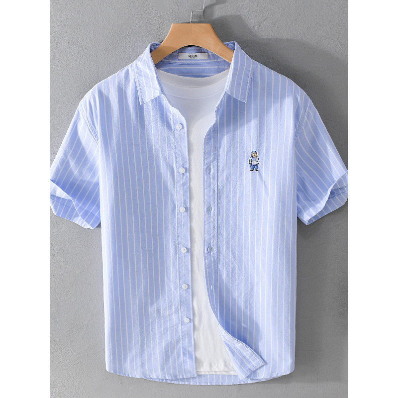 2026 verão bordado na moda camisa masculina manga curta moda fina branca polegada camisa jovem vitalidade topo camisa de