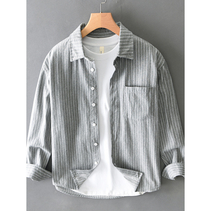 2026 novo estilo camisa de outono masculina puro algodão listrado polegada camisa Casual solto primavera outono All-Matc