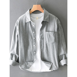 2026 novo estilo camisa de outono masculina puro algodão listrado polegada camisa Casual solto primavera outono All-Matc