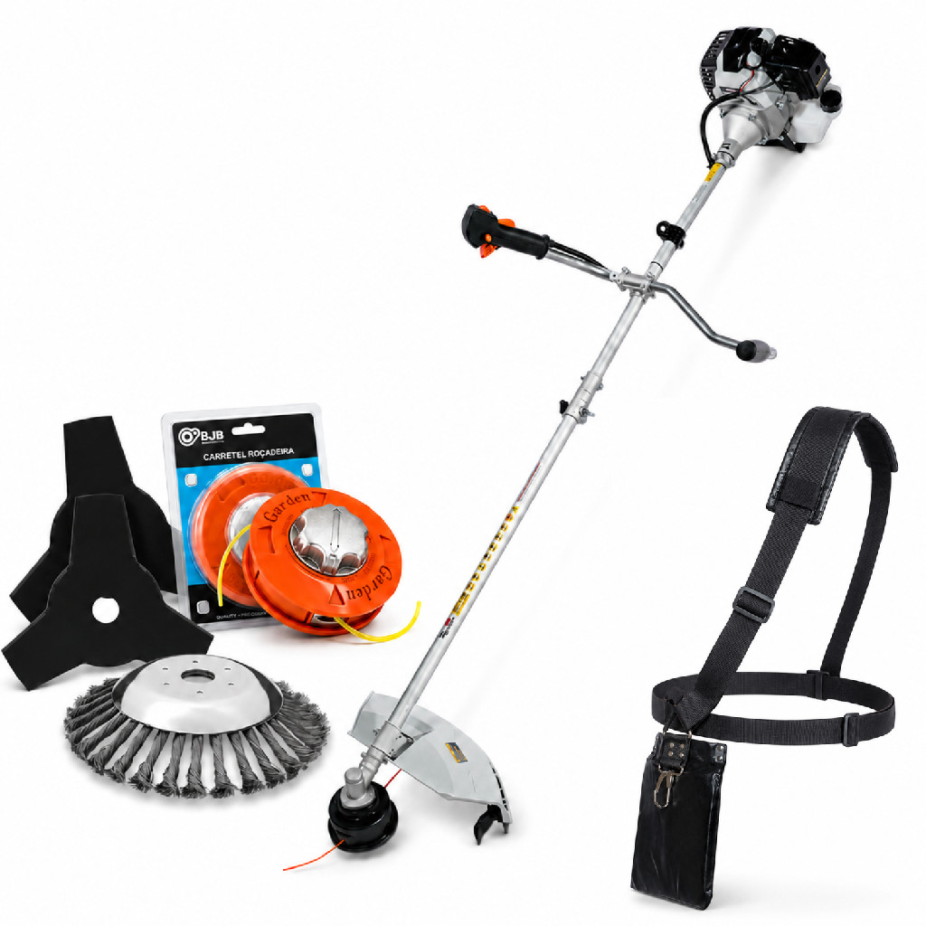 Roçadeira Toyama Gasolina Lateral TBC 52cc 2 Tempos com Facas, Carretel, Escova e Cinto Bi-partida Profissional