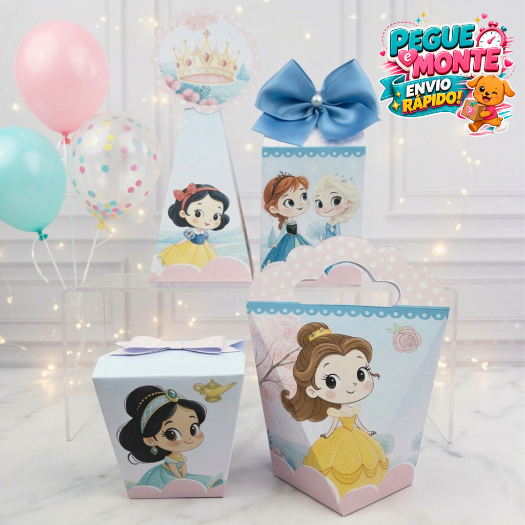 Kit Caixas Princesas Cute | Lembrancinhas Personalizadas | Caixinhas para Festa Infantil | Aniversário