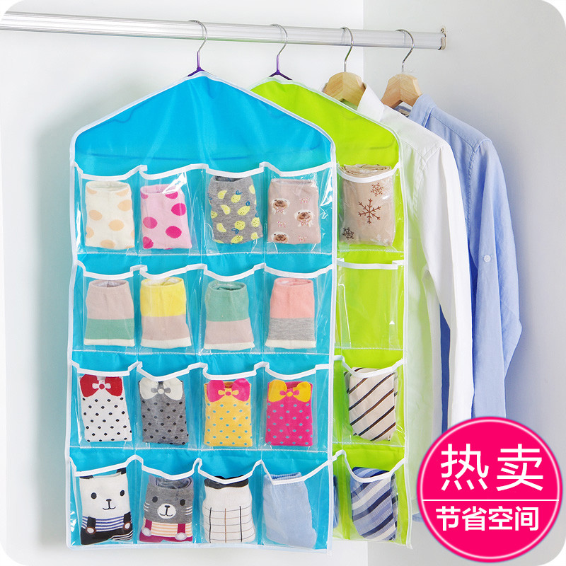Guarda-roupa transparente 16 compartimentos atrás da porta saco de armazenamento fixado na parede saco de armazenamento 