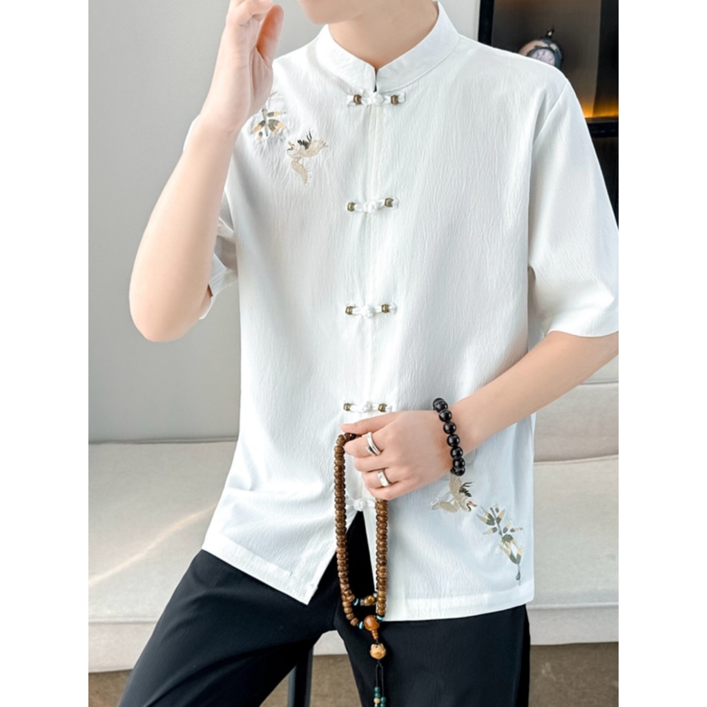 T Tang terno masculino verão meia manga terno masculino estilo Retro estilo chinês roupas masculinas budista Hanfu manga