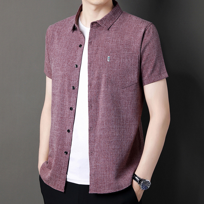 Camisa de manga curta de linho para idosos de meia-idade verão estilo fino camisa de linho de algodão masculina de meia-