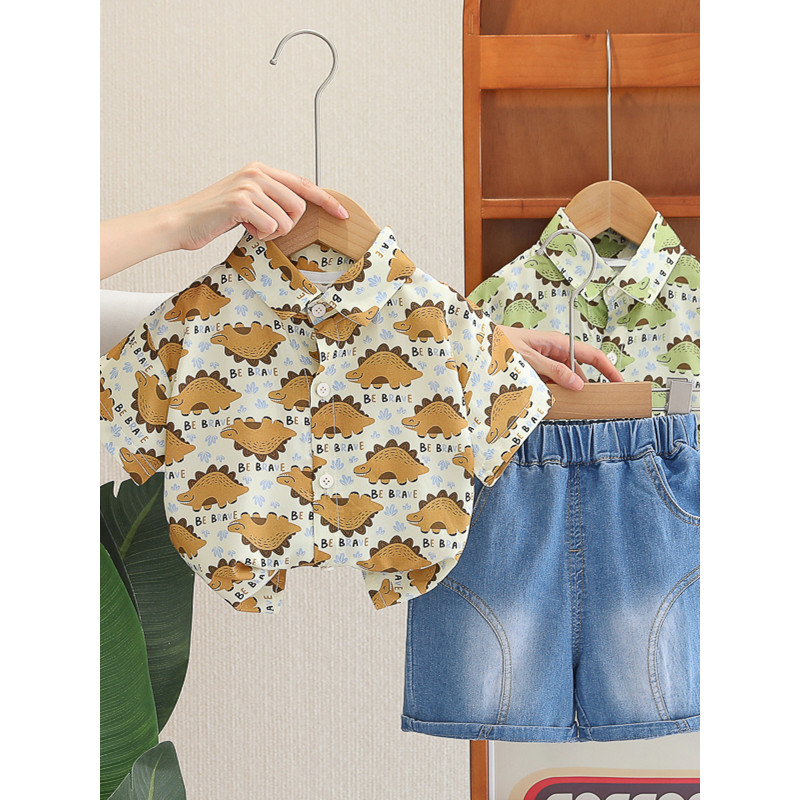Crianças casuais roupas de verão meninos impressão completa dos desenhos animados camisa de manga curta terno crianças c