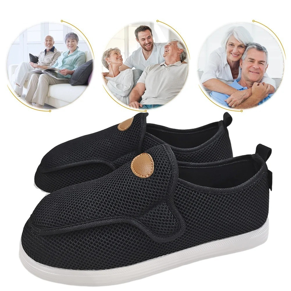 Sapatos para diabéticos masculinos, ajustáveis, adequados para pés inchados, com design ampliado, ideais para uso em lar
