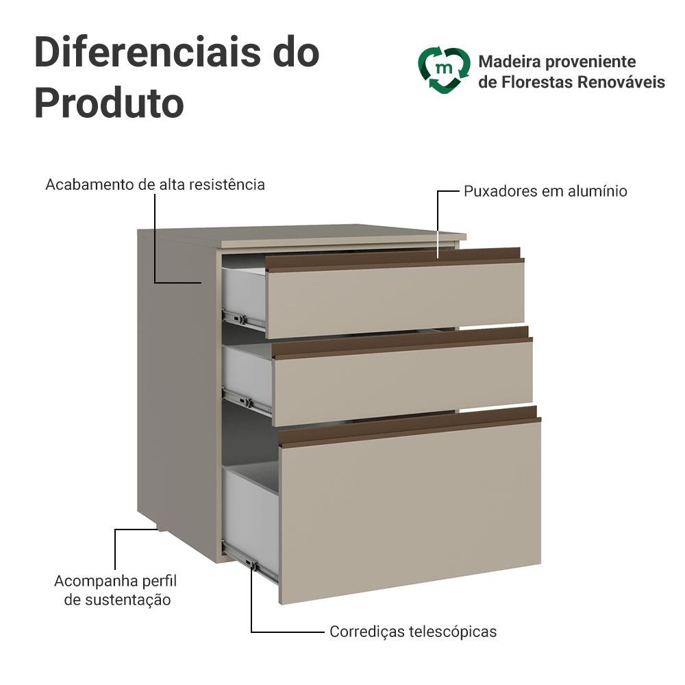 Balcão de Cozinha 60 cm 3 Gavetas Suspenso Crema Nice Madesa XJ — imagem 2 de 2
