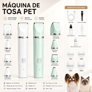 Máquina de Tosa 4 EM 1 para Pets USB Recarregável | Cortador de Cabelo Silencioso para Cã…