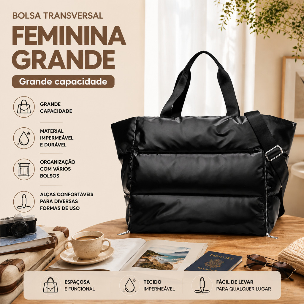 Bolsa de ombro de grande capacidade/bolsa transversal para fitness, para viagens, uso em condições secas e úmidas.