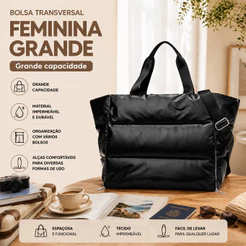 Bolsa de ombro de grande capacidade/bolsa transversal para fitness, para viagens, uso em condições secas e úmidas.