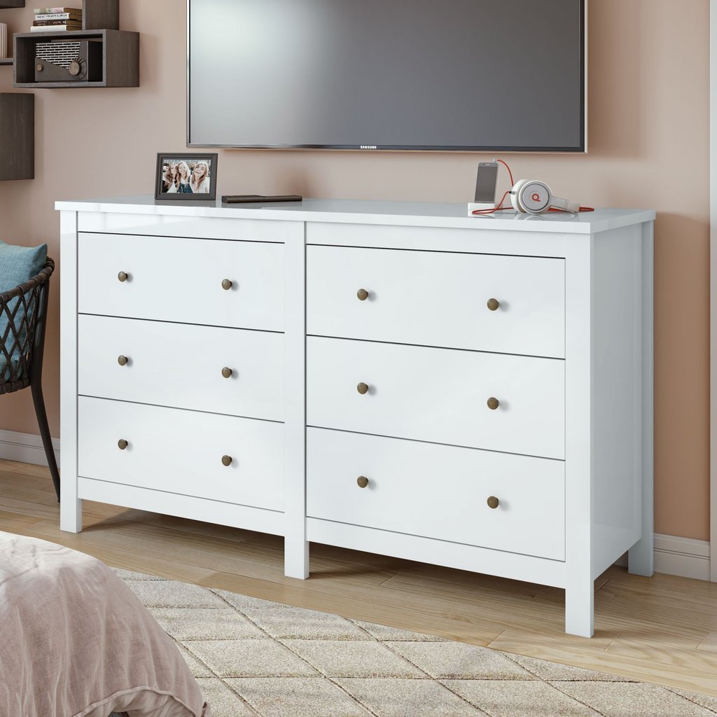 Cômoda para Quarto 6 Gavetas Estilo Clássico MDF Maggiore New 162cm Espresso Móveis Branco Branco