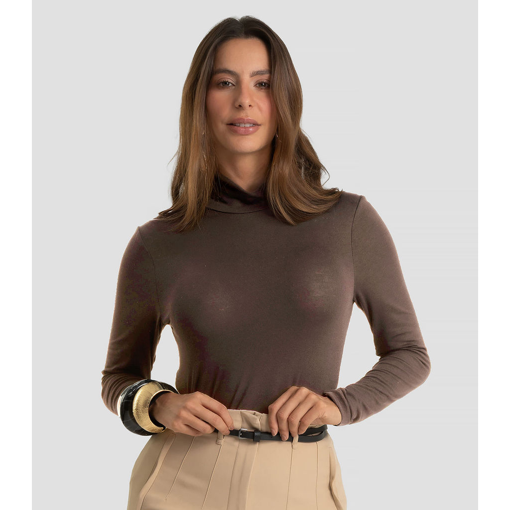 Blusa Feminina Manga Longa Visco Premiere Dianna Marrom
