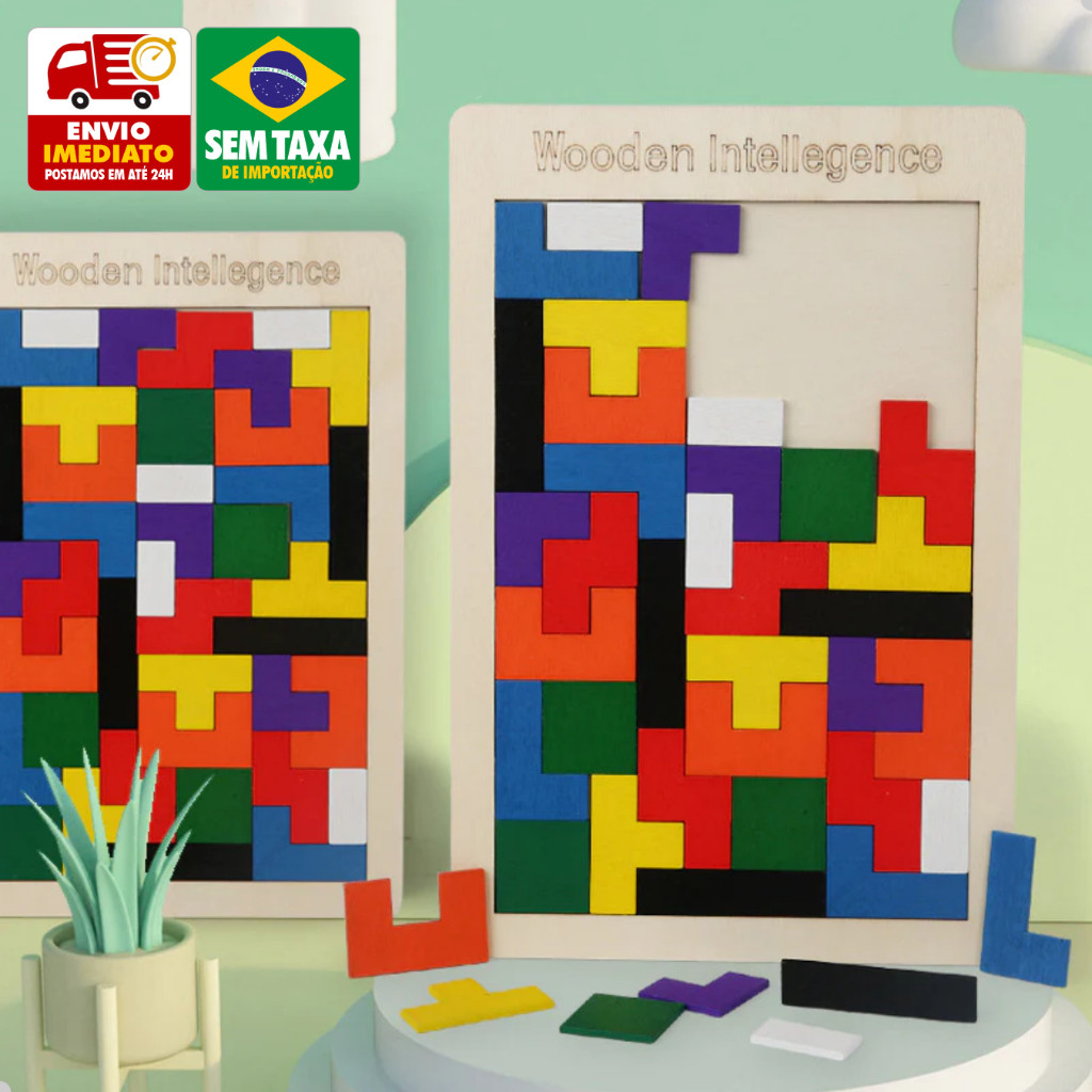 Jogo Educativo Madeira MDF Quebra Cabeça de Encaixe 40 Peças