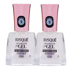 Kit 2 Esmalte Risqué Diamond Gel Top Coat Fixador Efeito Paetê 9,5ml