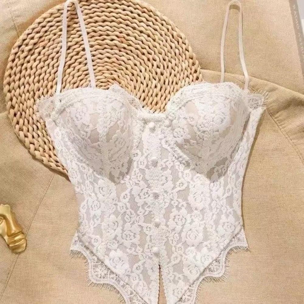 Camisola De Renda TEVO , Espartilho Transparente Sem Mangas , Estilo Menina Picante Espinha De Peixe Slim fit Crop Tops 