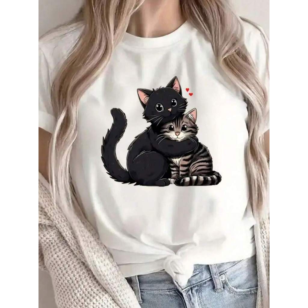 CAMISETA FEMININA ESTAMPADA 100% ALGODAO MODELO VERAO SUPER CONFORTAVEL MODA UNISSEX ESTAMPA GATINHA SUPER FOFA