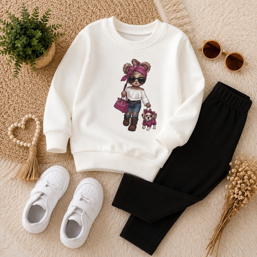 Conjunto Casaco Moletom de Frio Legging Flanelado Infantil Corações Manga Longa Confortável Inverno Moda Bloguerinha