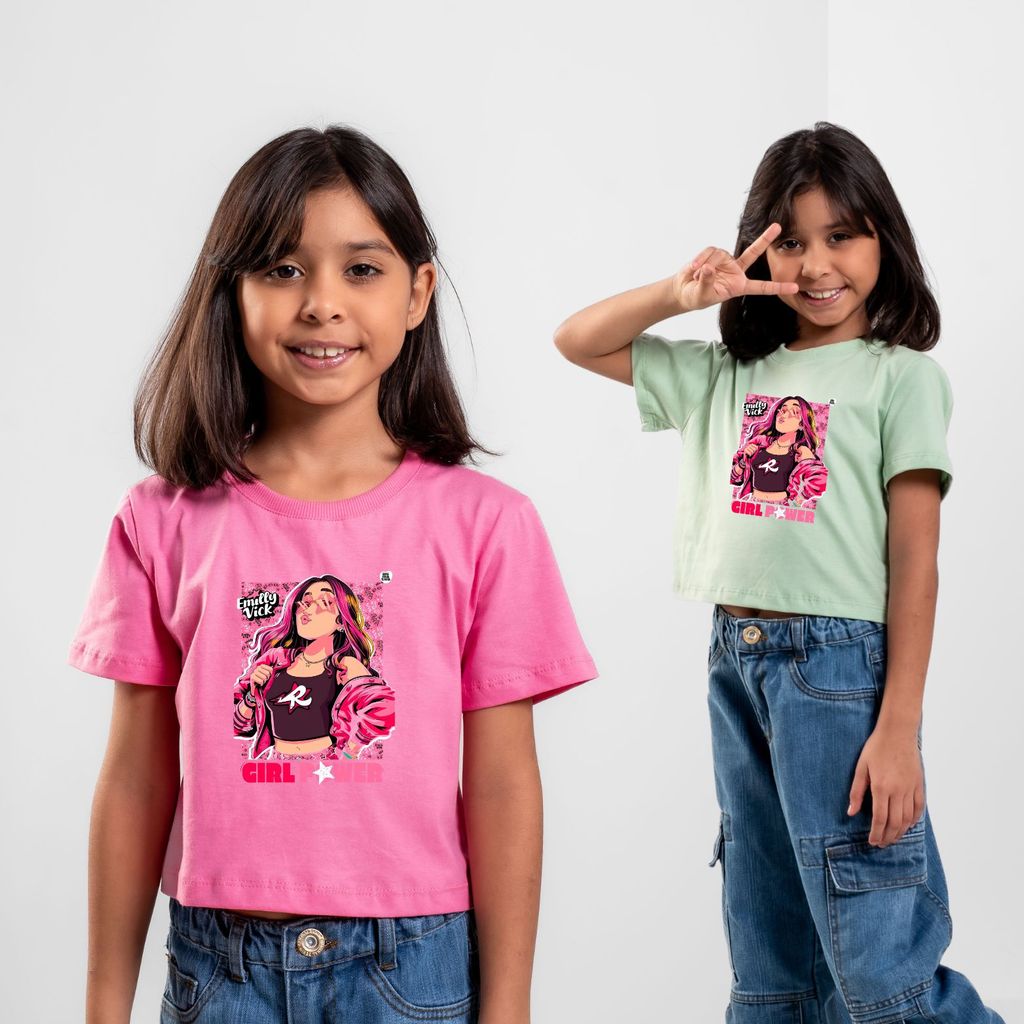 Blusa Cropped Infantil Os Rosas Emilly Vick de Algodão 100% no estilo blogueirinha