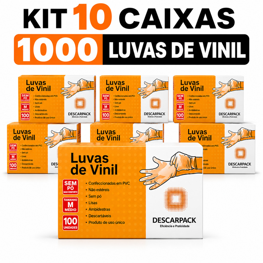 Luva de Vinil com Pó Descartável Descarpack – Caixa com 1000 Unidades e Selo Anvisa