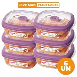 Kit 6 Potes Plásticos Quadrados Herméticos Açaí 920ml Flor Sanremo