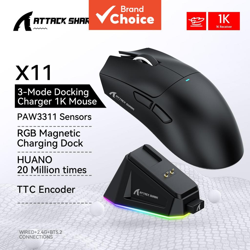 Attack Shark X11 Mouse - Leve, Gamer, Sensor PAW3311, 3 Modos Sem Fio, Bluetooth, Recarregável, RGB底部