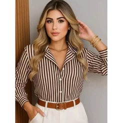 camisa listrada feminina manga longa tendencia 2026