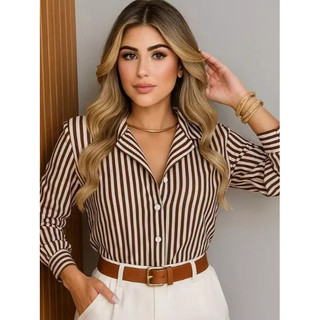 camisa listrada feminina manga longa tendencia 2026