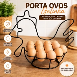 Porta Ovos Aramado em Formato de Galinha Organizador para Cozinha Suporte