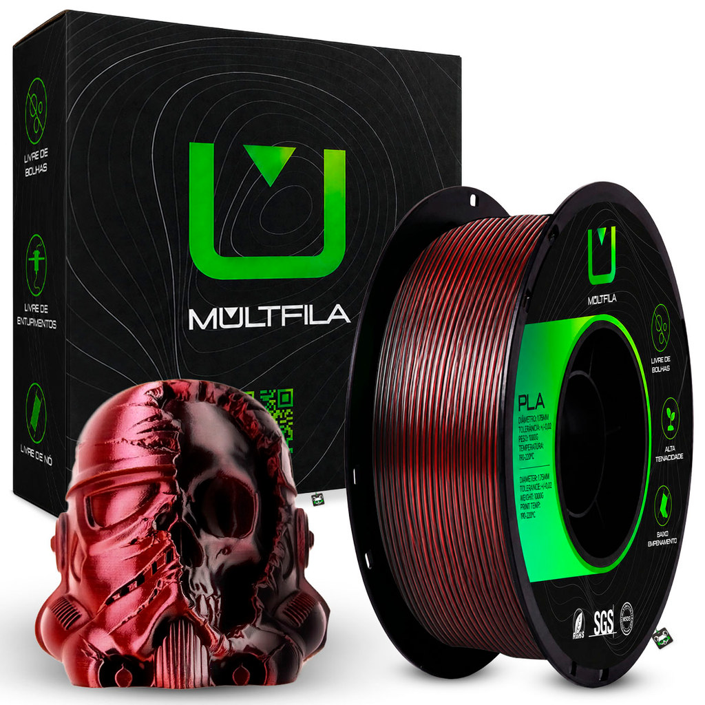 Filamento Impressora 3D PLA Silk Duo Color Preto e Vermelho Multfila