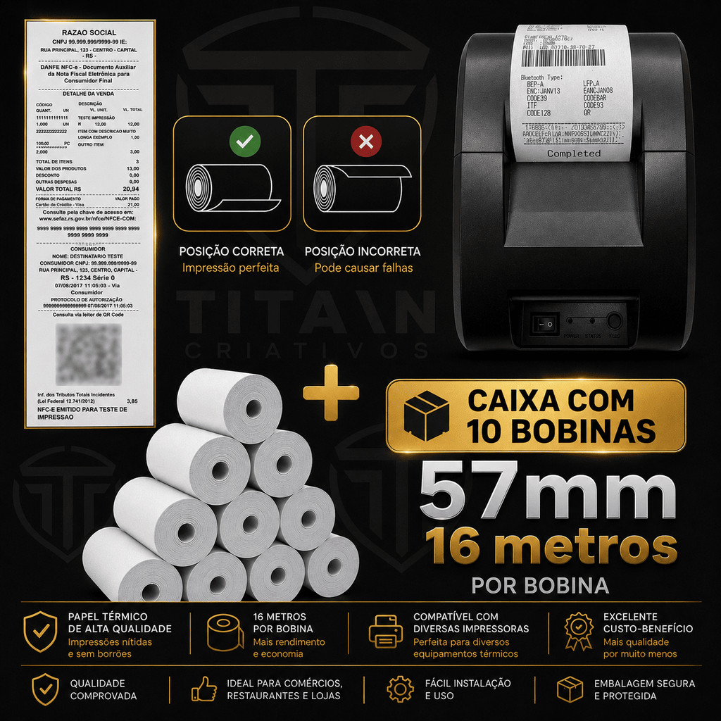 Impressora Termica Bluetooth Cupom 58mm + 10 Bobinas Lisa