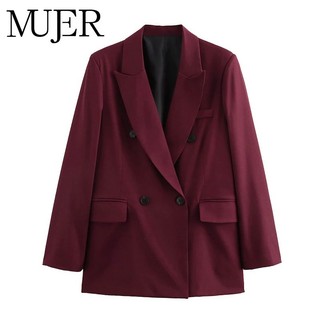 Blazer Feminino Reto MUJER para Escritório, Blazer Longo Feminino 2025, Blazer Oversized de Manga Longa para Mulheres, C