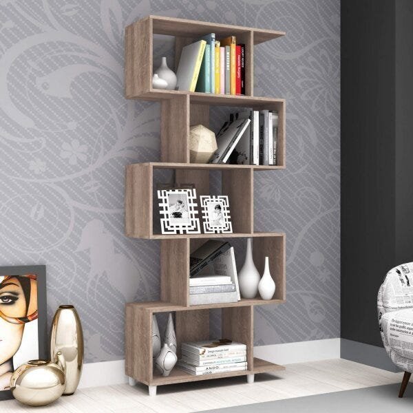 Estante de Livros Retrô 79CMX184CM Nichos ESM209 Marrom Rústico