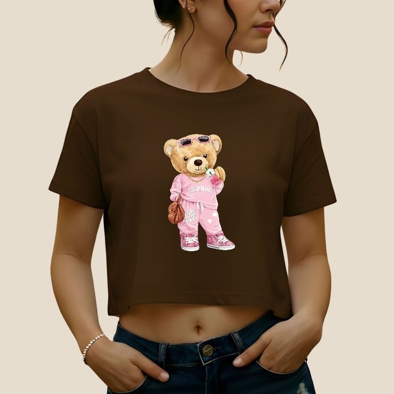 Cropped Feminino Algodão Premium Blusinha Casual Estilosa Estampa Moderna Confortável Moda Feminina Verão Manga Curta