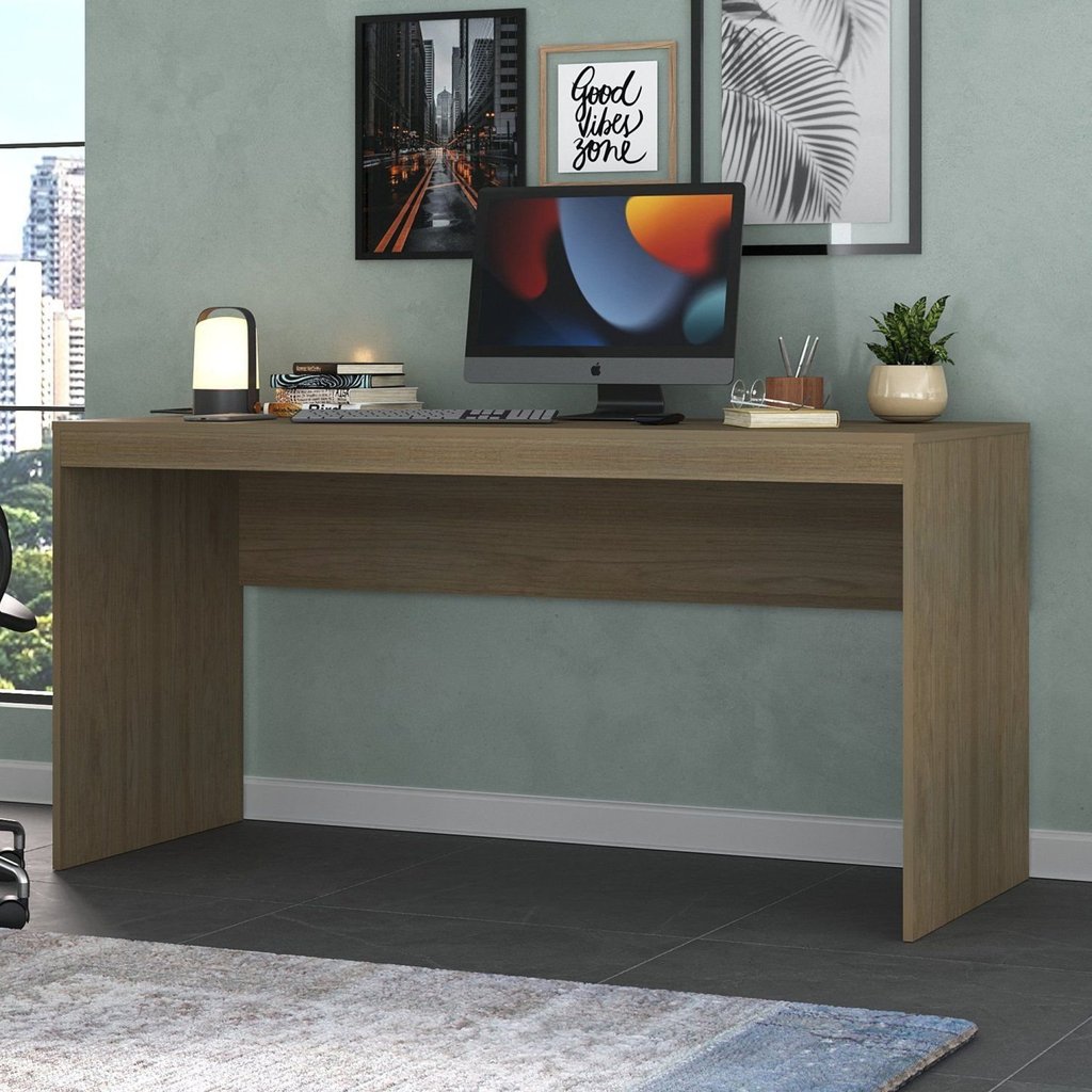 Escrivaninha Mesa Escritório Home Office 150cm Nogal Marrom Avelã