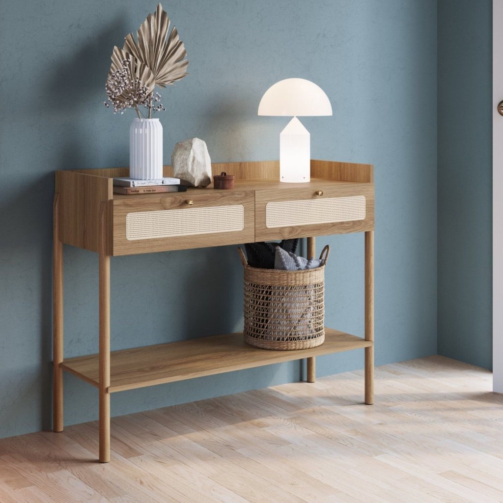 Aparador 2 Gavetas 103cm Palhinha Pé Madeira Oslo Marrom/Hanover Hanover