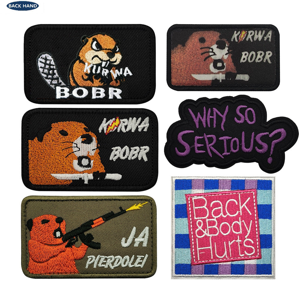 Estoque pronto atacado engraçado castor Velcro remendo bordado braçadeira mochila decoração emblema vários tipos forneci