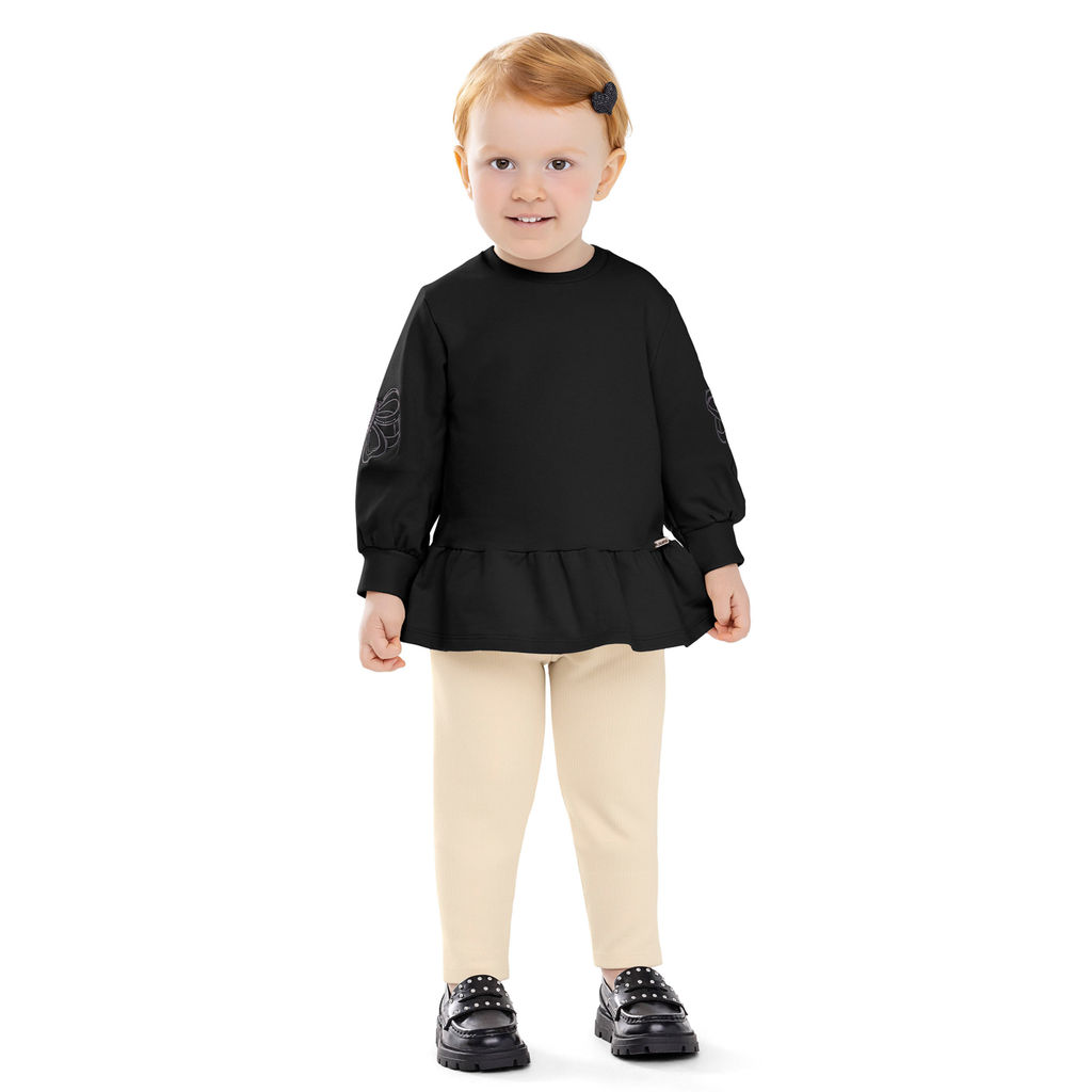 Conjunto Infantil Menina Longo Bordado Colorittá Preto