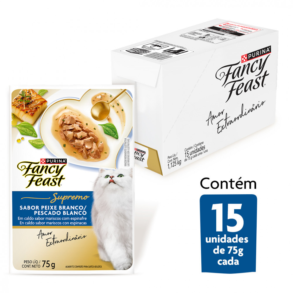 Ração Úmida PURINA® FANCY FEAST® Supremo Peixe Branco para Gatos Adultos 75g - 15 Unid.