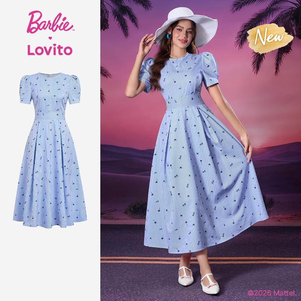(New Arrival) Barbie™ X Lovito Vestido Azul Longo Feminino Primavera/Verão Model