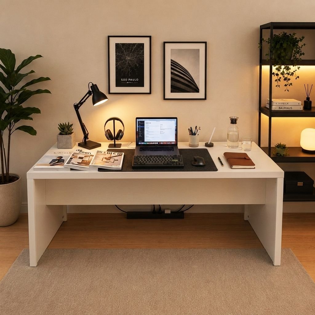 Escrivaninha Mesa Escritório ME4185 2 Lugares 180cm Branco Branco