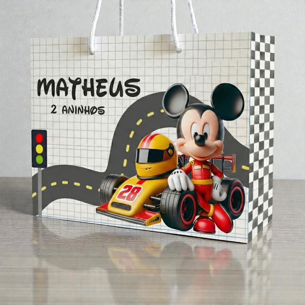 SACOLA MICKEY PILOTO DE CORRIDA Personalizado | Sacolinha | Lembrancinha | Mimos | Aniversário MICKEY PILOTO