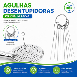 Kit Agulha Escova de Limpeza Multiuso Desentupir Chuveiro Fogão Torneira Bicos Furos Teclados Celular Wap Aço Inoxidável
