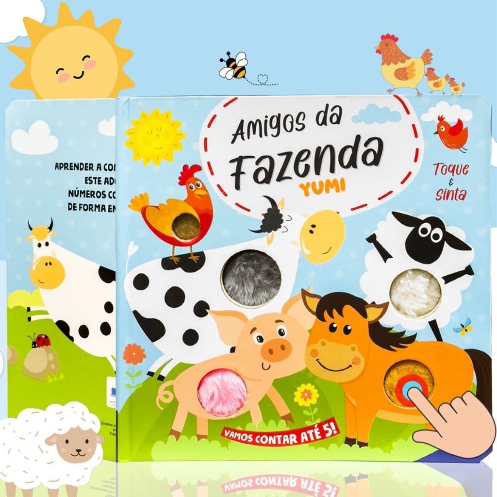Livro Infantil Bebê Toque E Sinta Amigos da Fazenda Livro Sensorial Texturas Edição Premium