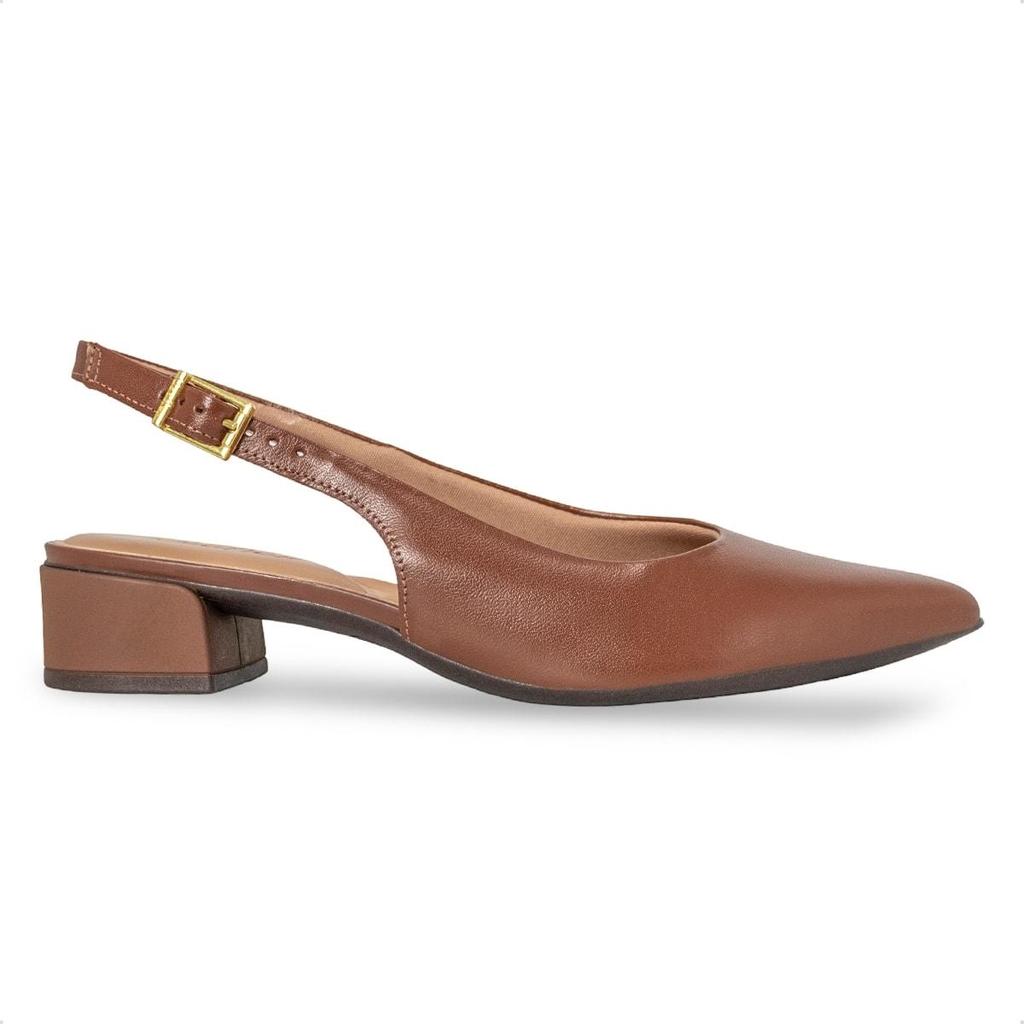 Scarpin Slingback Usaflex Feminino Salto Bloco Couro Bico Fino Casual UD27001