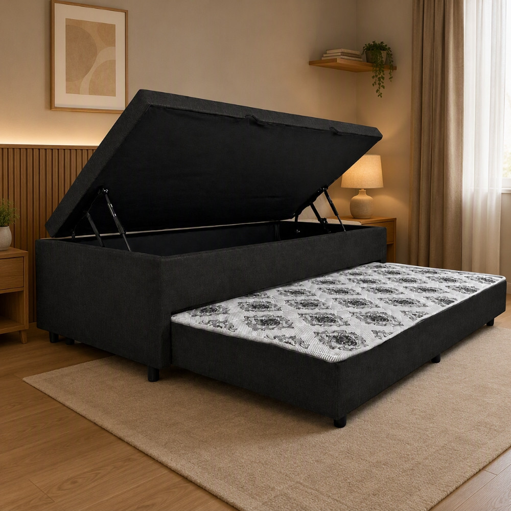 Base Box Bau Solteiro 88cm com Auxiliar Linho Damulti Premium