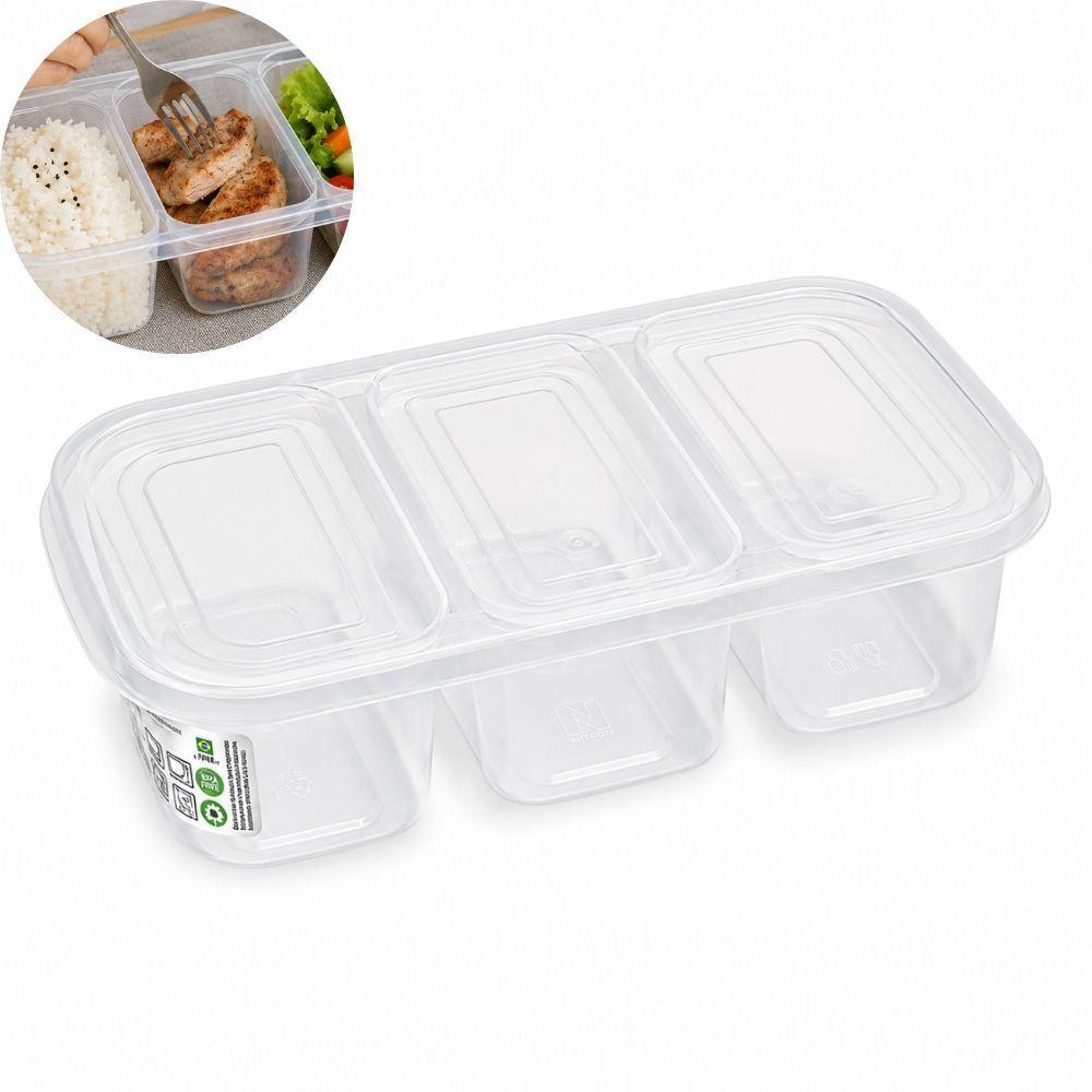 POTE HERMETICO 3 DIVISORIAS MARMITA FITNESS ORGANIZADOR FRUTAS DIETA MICROONDAS FREEZER PORTA ALIMENTOS GELADEIRA PLASTI