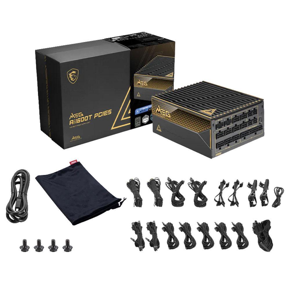 Fonte De Alimentação Msi 1600w Mpg Ai1600ts Pcie5 80 Plus Titanium Full Modular 