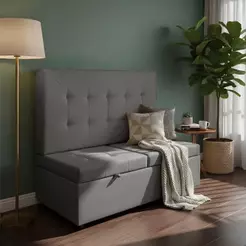 Canto Alemão Recamier Bau + Painel Madri 140cm Suede Cinza - Inova Decor